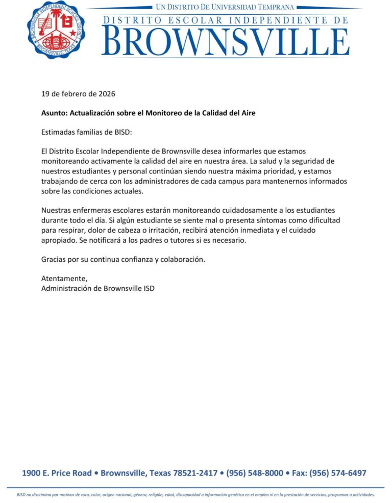 Brownsville ISD Refuerza Monitoreo Activo de la Calidad del Aire para Proteger a los Estudiantes