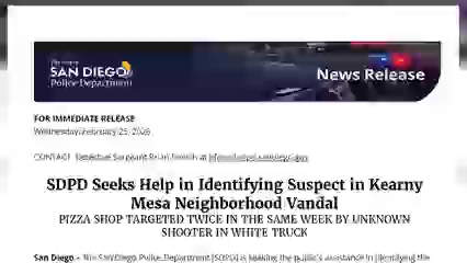 Buscan identificar a sospechoso por ataques a balazos contra pizzería en Kearny Mesa