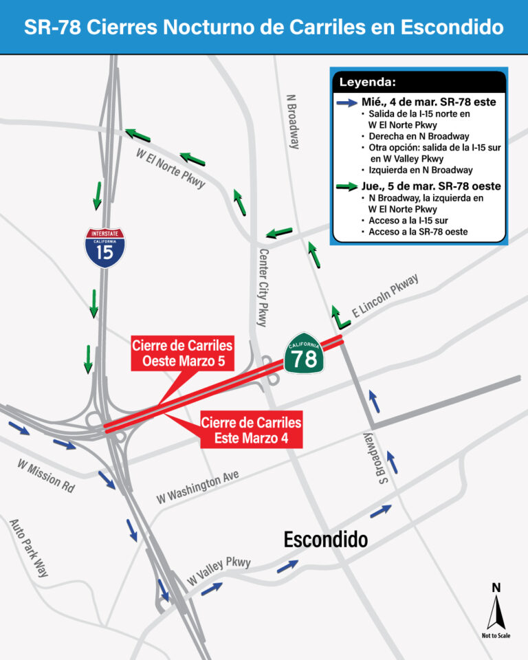 Cierres nocturnos totales en la SR-78 en Escondido por trabajos de mantenimiento