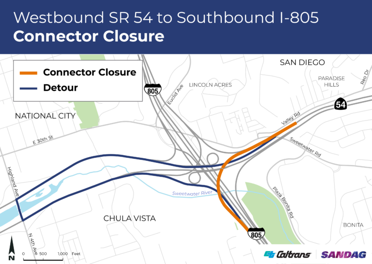 Cierres nocturnos en SR-54, I-805 y Telegraph Canyon Road por obras