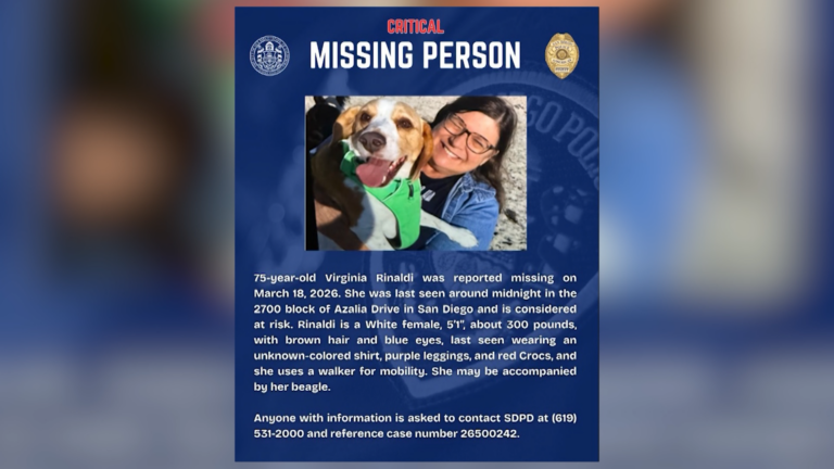 Buscan a mujer de 75 años desaparecida en San Diego