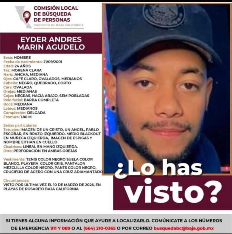 Buscan a Eyder Marín, desaparecido tras salir de casa, ya son 4 colombianos desaparecidos en Tijuana y Rosarito