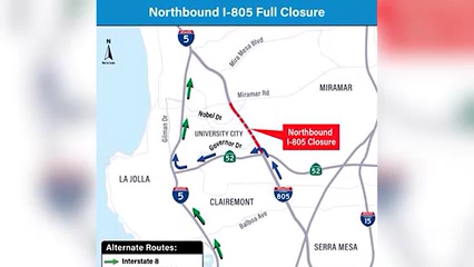 Cierre total en la I-805 este fin de semana por obras en San Diego