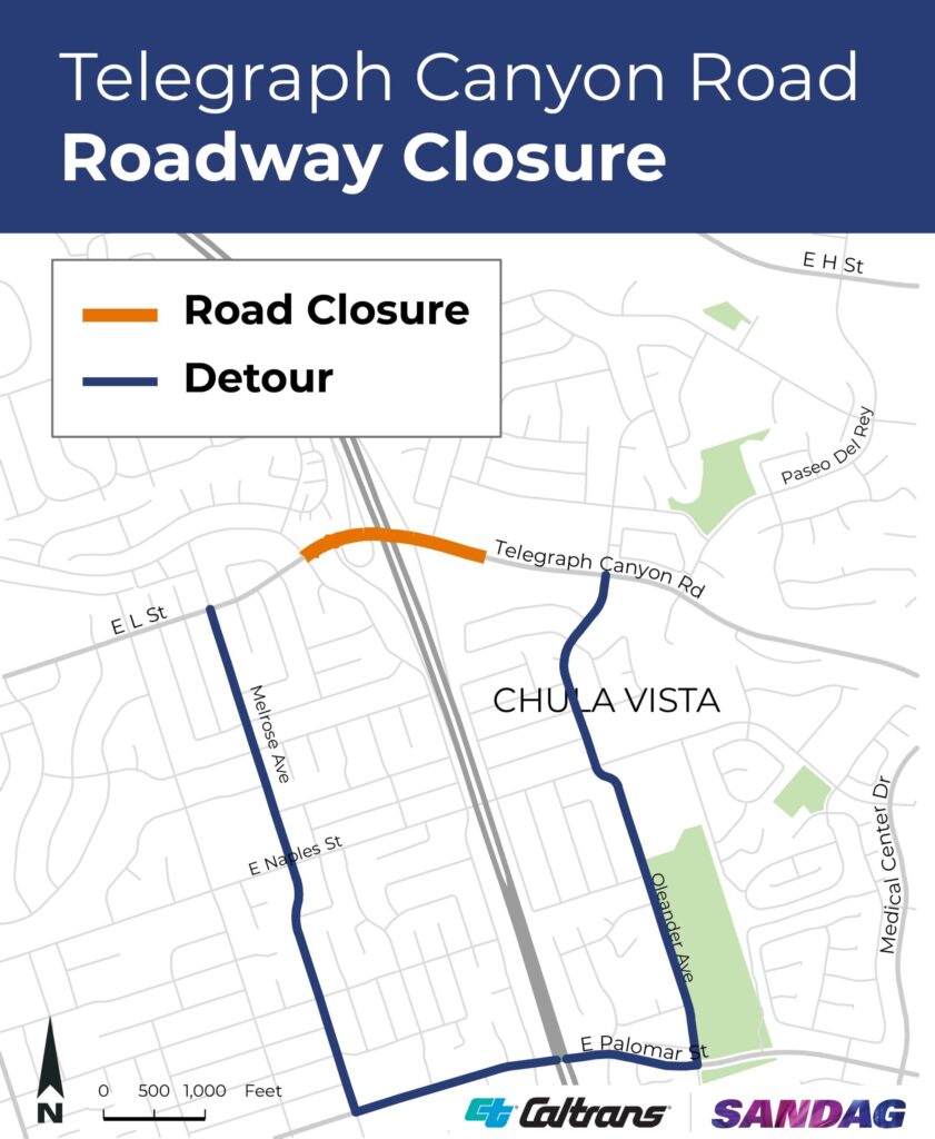 Caltrans anuncia cierres nocturnos en Telegraph Canyon Road por obras en el corredor I-805