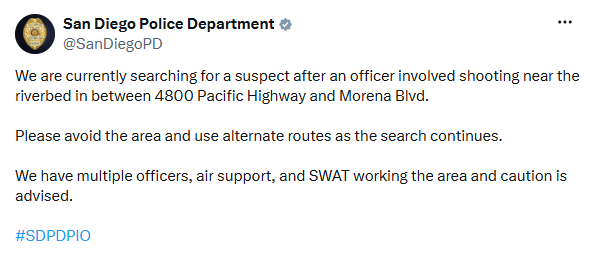 Buscan a sospechoso tras tiroteo en el que estuvo involucrado un oficial en San Diego