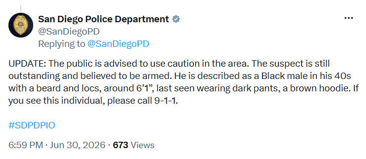 ACTUALIZACIÓN: SDPD busca a sospechoso armado tras tiroteo con un oficial en San Diego