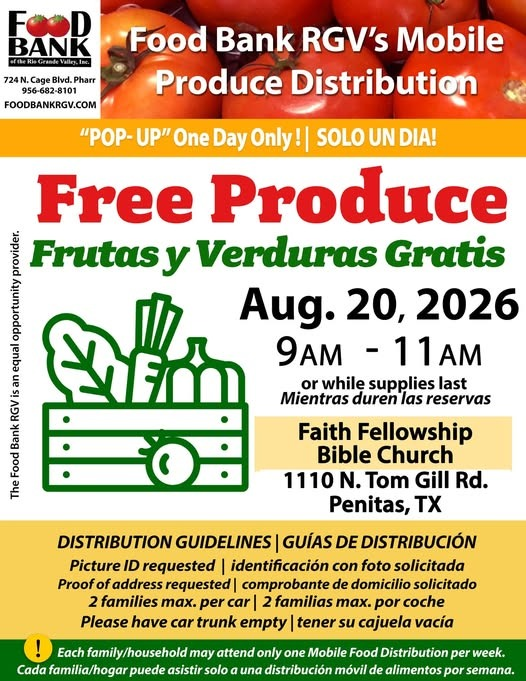 Food Bank RGV ofrecerá frutas y verduras gratis en Pharr
